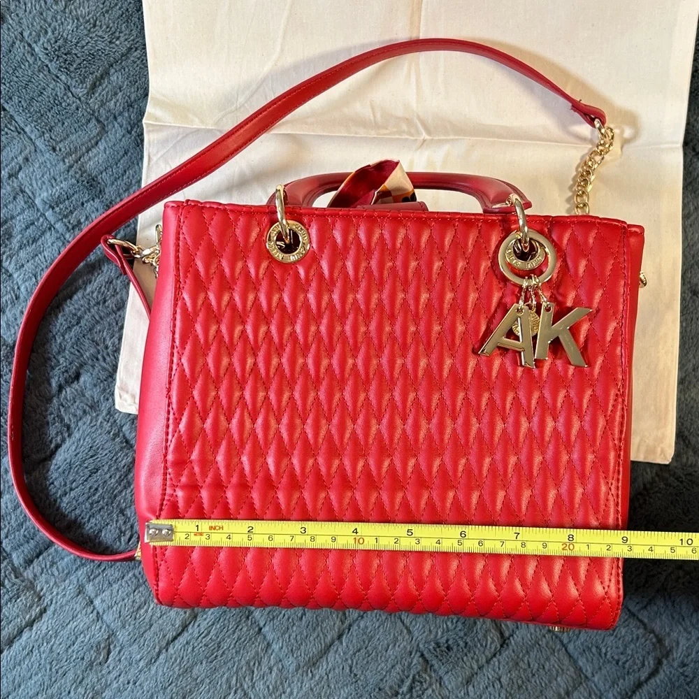 Anne Klein Red Quilted Handbag with Scarf Accent and unknown credit card holder